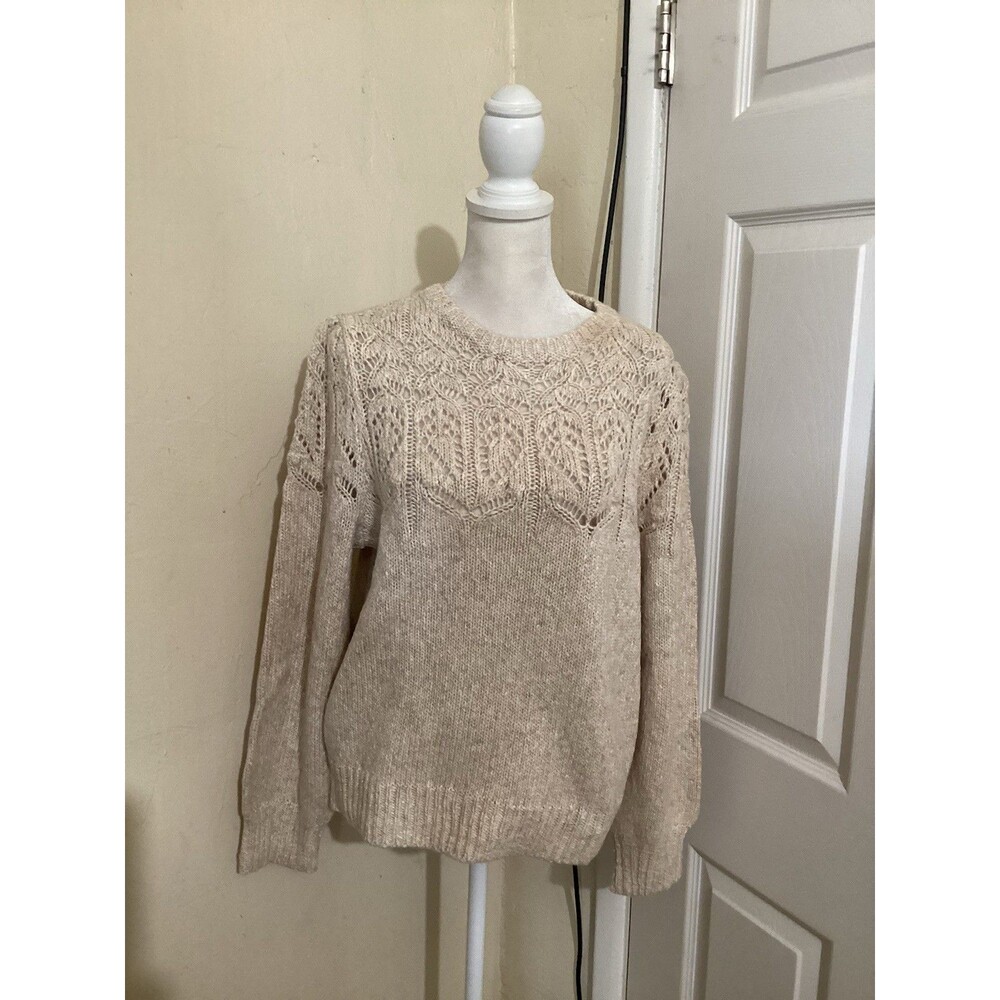 J. Crew Factory Pointelle Sweater Heather Natural Dusk Beige L - Picture 2 of 7